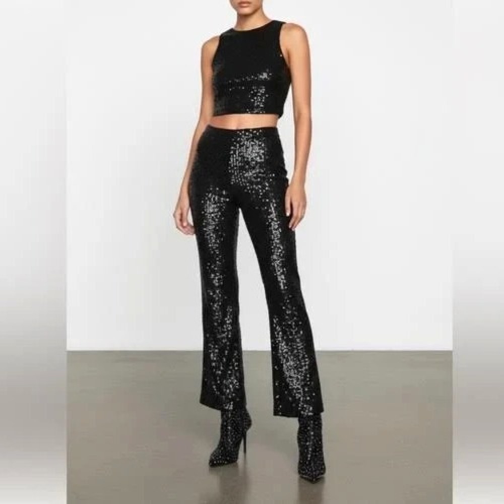 House of Harlow 1960 Revolve Sequin Pants Size M Black High Waist Glam Party